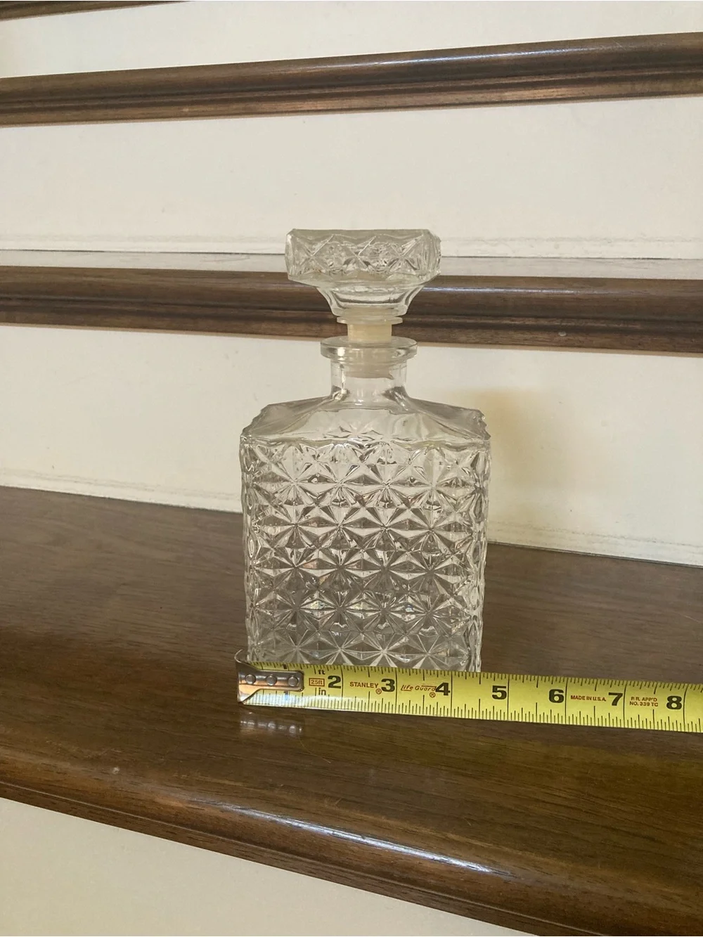 Vintage Clear Glass Diamond Pattern Decanter with Stopper